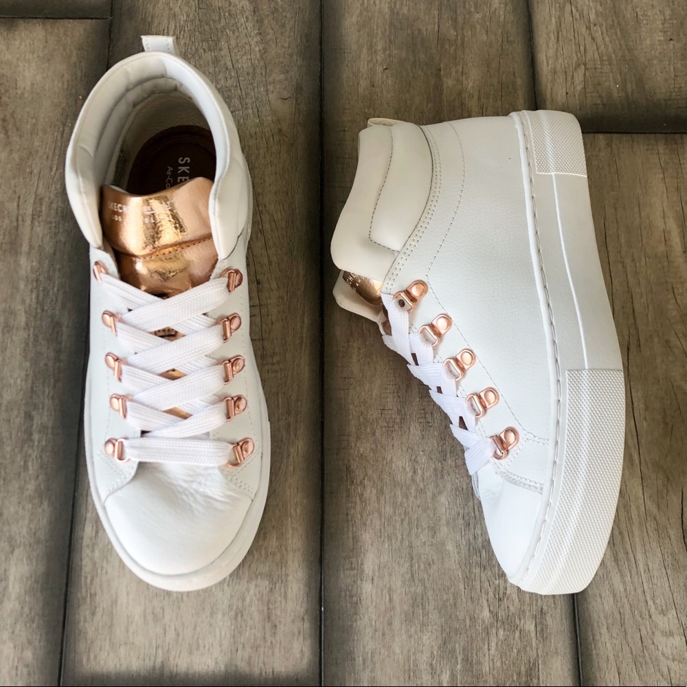 White Rose Gold High Top Sneakers Size 7.5